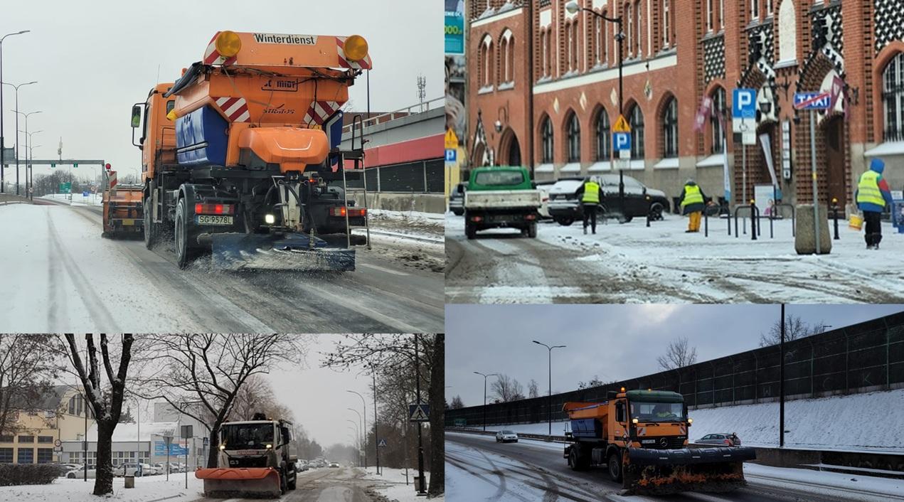 Śnieżna niedziela - służby drogowe w pracy.