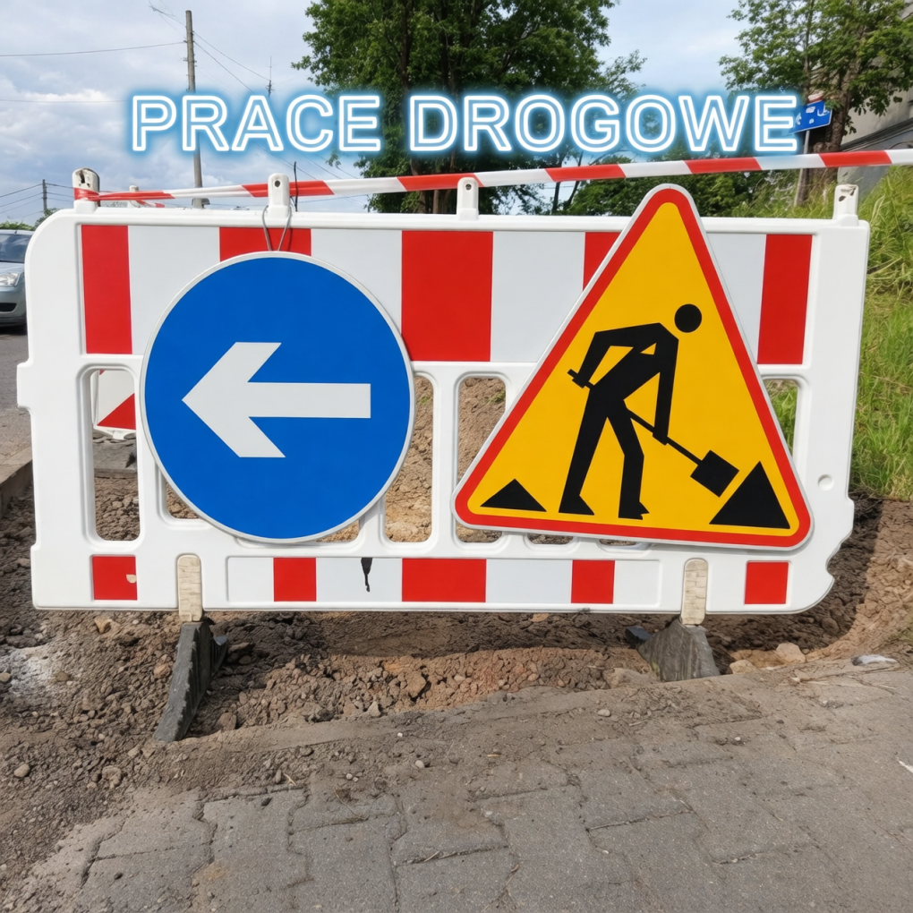 Bieżące prace drogowe w mieście.